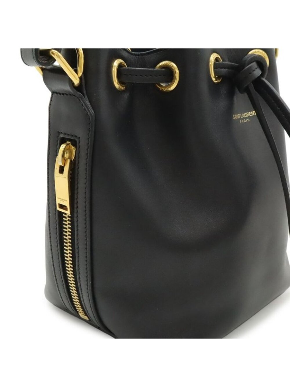 Saint Laurent Paris YSL Yves Emmanuel Bucket Bag 2-Way Shoulder Leather Black - Picture 8 of 9